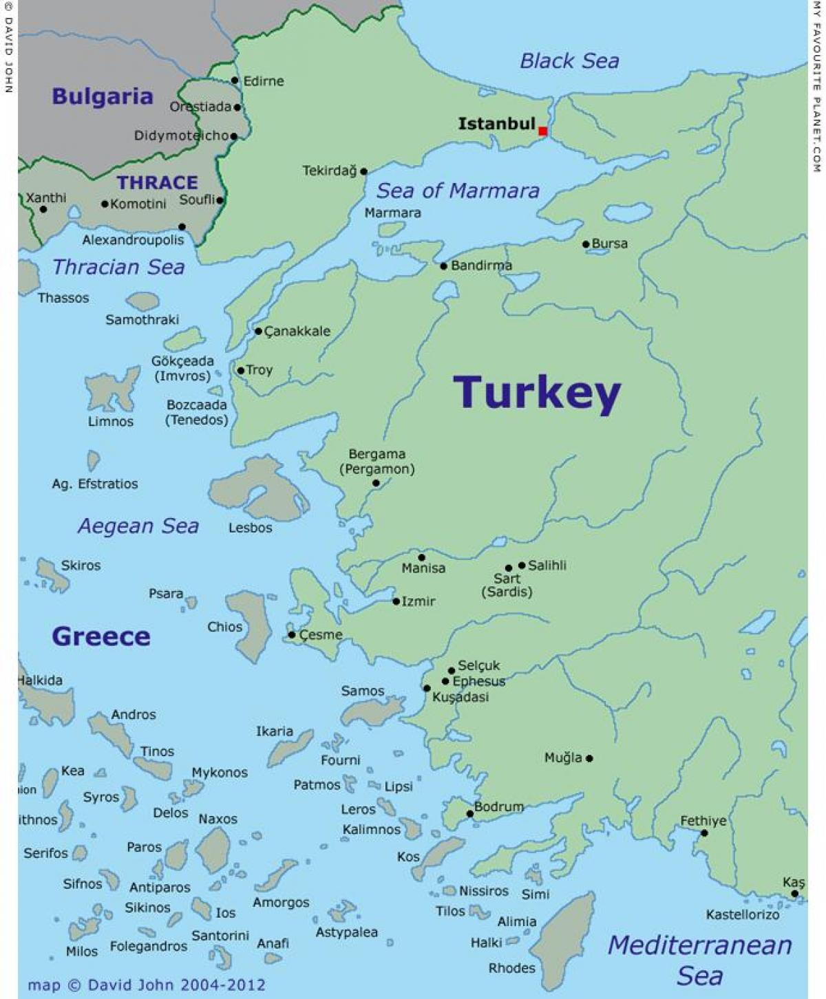 Turkiet västkusten karta - Karta Turkiet västkusten (Västra Asien - Asien)